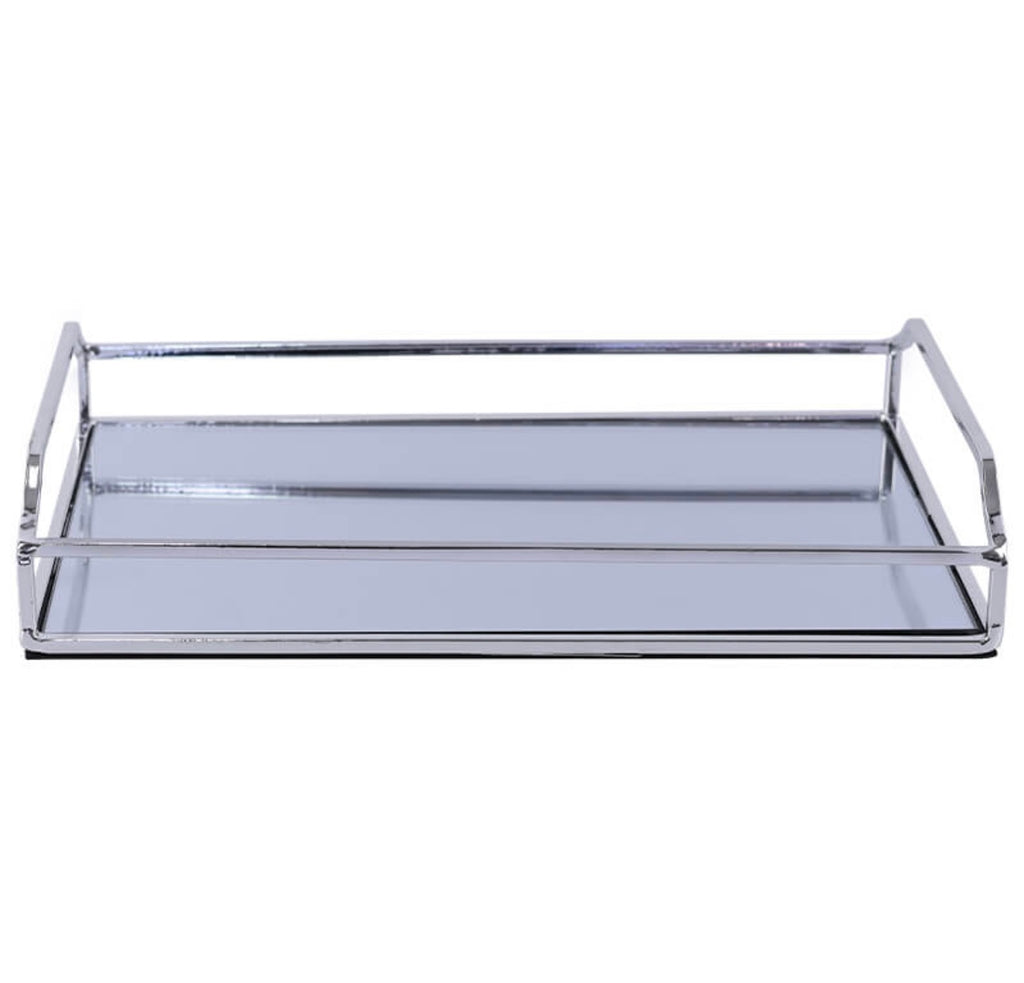 SILVER METAL MIRROR TRAY 30X20X5C