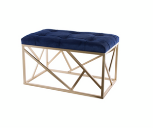 Royal blue gold button long ottoman 60x30cm