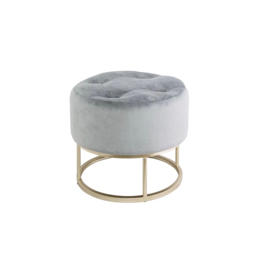 Grey & gold Melissa button ottoman 40x34cm