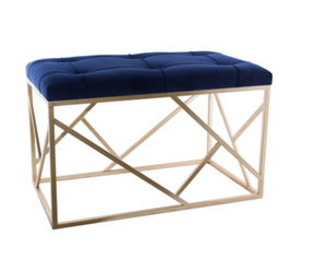 Royal blue gold button long ottoman 60x30cm