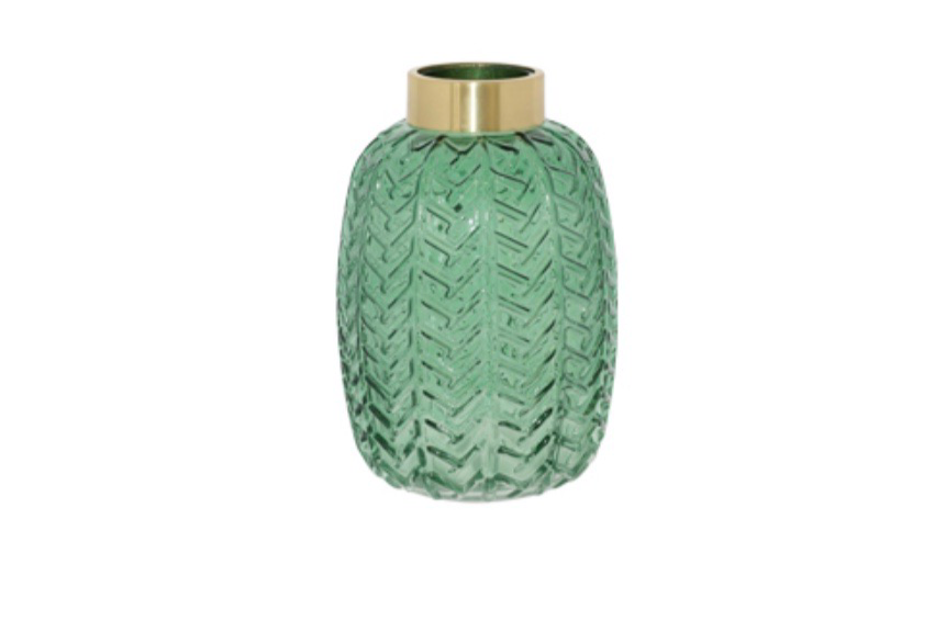 Emerald green vase/gold rim 30cm